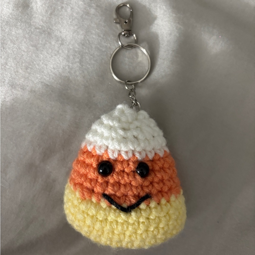 Crochet Happy Candy Corn w/face Purse Bag Backpack Charm Keychain Halloween Fall